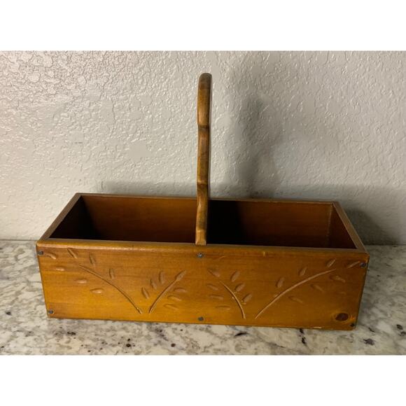 Carved‎ Wooden Divided Tote Mail Storage Box Vtg - Picture 3 of 6